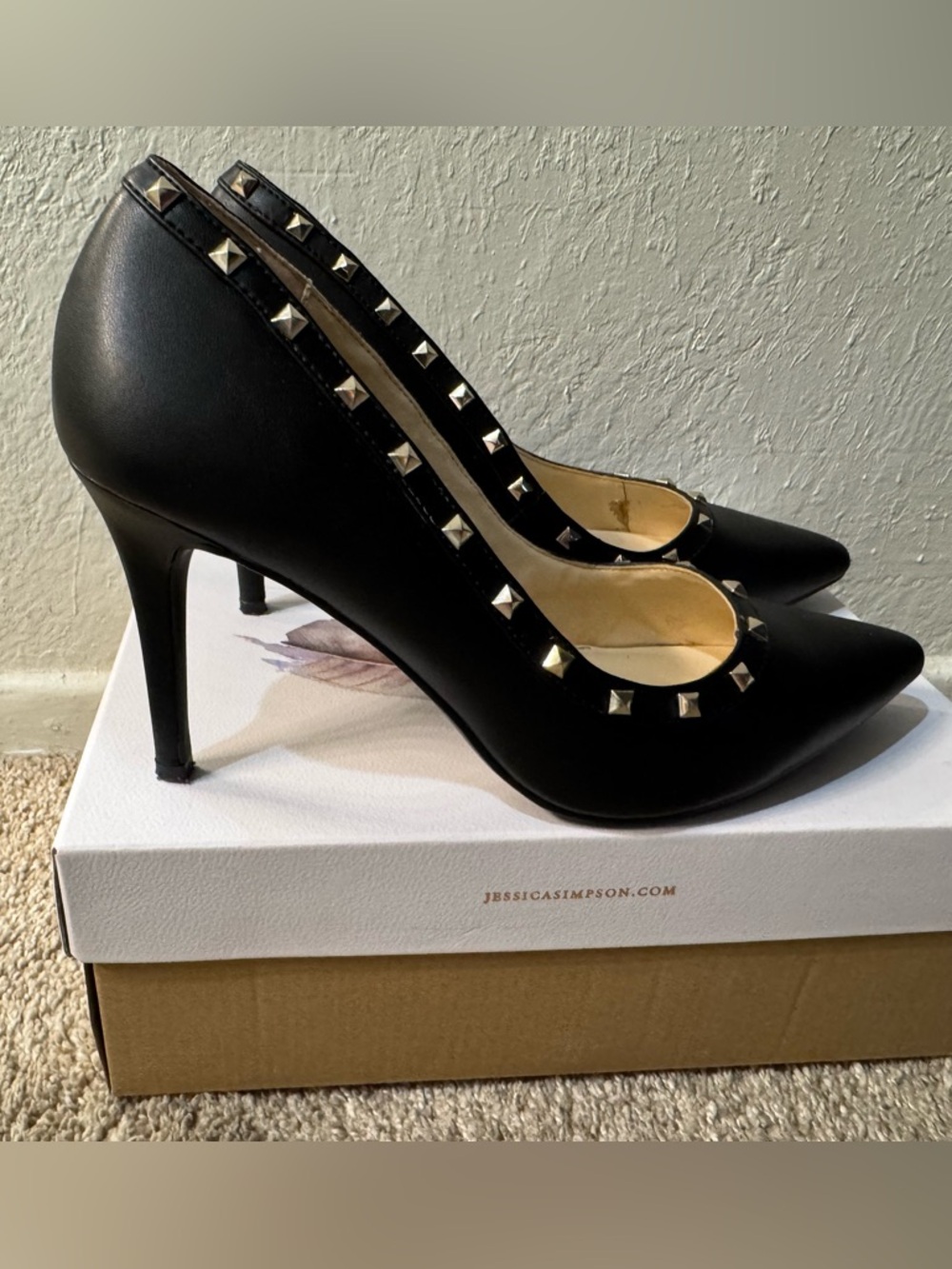 Jessica Simpson Black Pointed Studded Stiletto Heels